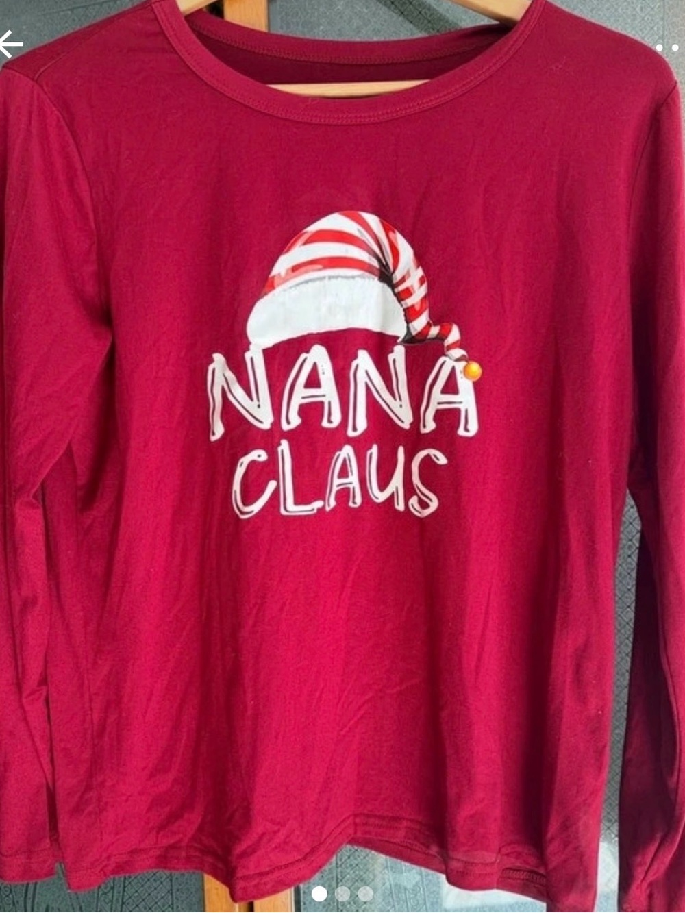 Christmas Red "Nana Claus" Long Sleeve Holiday Top Medium